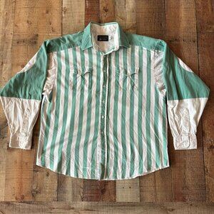 Vintage Panhandle Slim Men's Size XL Long Sleeve Green White Striped Button Up